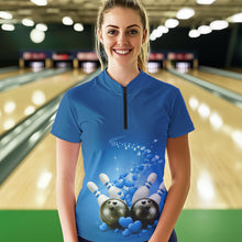 Load image into Gallery viewer, Custom Blue Valentine Bowling Quarter-Zip Shirts For Women, Couple Bowling Outfits  IPHW8349