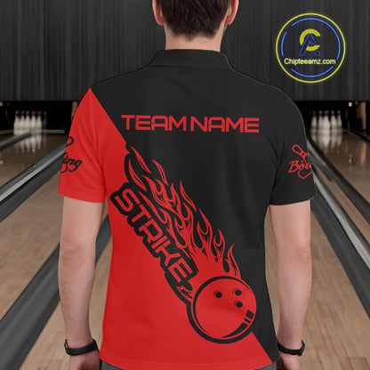 Custom Bowling Shirts For Men And Women, Bowling Team Shirts Bowling Strike | Black And Red IPHW3944