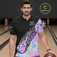 Load image into Gallery viewer, Custom Holographic Flame Spare Bowling Men Shirts, Bowling Team League Jerseys IPHW10688