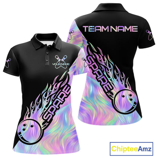 Custom Holographic Flame Spare Bowling Women Shirts, Bowling Team League Jerseys IPHW10688