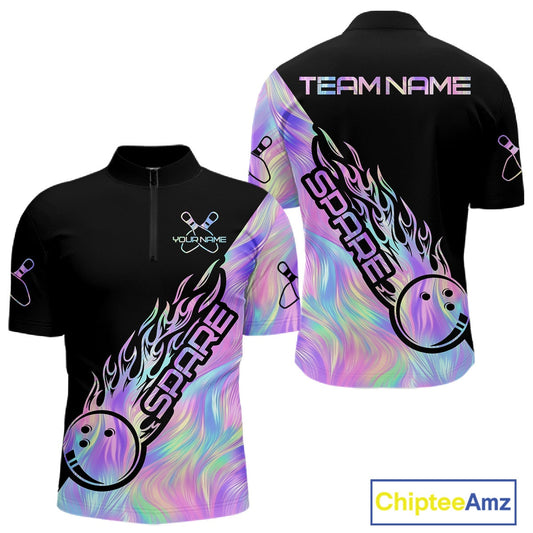 Custom Holographic Flame Spare Bowling Men Shirts, Bowling Team League Jerseys IPHW10688