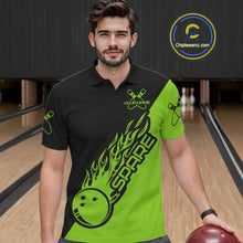 Load image into Gallery viewer, Custom Black And Green Flame Spare Bowling Men Shirts, Bowling Team League Jerseys IPHW10690