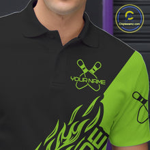 Load image into Gallery viewer, Custom Black And Green Flame Spare Bowling Men Shirts, Bowling Team League Jerseys IPHW10690
