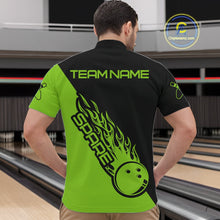 Load image into Gallery viewer, Custom Black And Green Flame Spare Bowling Men Shirts, Bowling Team League Jerseys IPHW10690