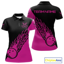 Load image into Gallery viewer, Custom Black And Pink Flame Spare Bowling Women Shirts, Bowling Team League Jerseys IPHW10691