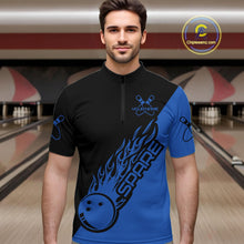 Load image into Gallery viewer, Custom Black And Blue Flame Spare Bowling Men Shirts, Bowling Team League Jerseys IPHW10692