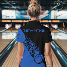Load image into Gallery viewer, Custom Black And Blue Flame Spare Bowling Women Shirts, Bowling Team League Jerseys IPHW10692