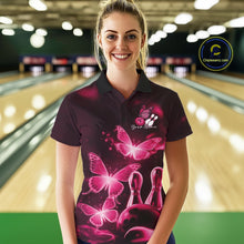 Load image into Gallery viewer, Custom Pink Butterfly Bowling Polo Shirts For Women, Bowling Team Shirt With Butterflies IPHW10702