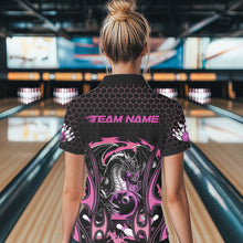 Load image into Gallery viewer, Custom Black And Pink Flame Dragon Bowling Women Polo Shirts, Team Bowling League Shirt IPHW8841