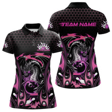 Load image into Gallery viewer, Custom Black And Pink Flame Dragon Bowling Women Polo Shirts, Team Bowling League Shirt IPHW8841