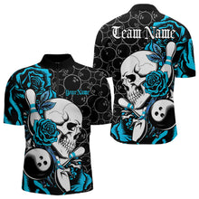 Load image into Gallery viewer, Custom Blue Roses And Skull Bowling Quarter-Zip Shirts For Men, Team Bowling League Shirt IPHW8844