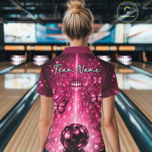 Load image into Gallery viewer, Custom Pink Galaxy Bowling Lane Butterfly Bowling Team Women Polo Shirt IPHW10915