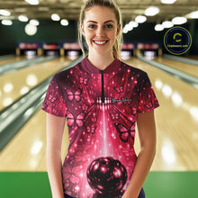 Load image into Gallery viewer, Custom Red Galaxy Bowling Lane Butterfly Bowling Team Women Quarter-Zip Shirt IPHW10916