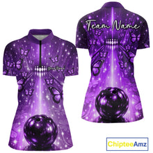 Load image into Gallery viewer, Custom Purple Galaxy Bowling Lane Butterfly Bowling Team Women Quarter-Zip Shirt IPHW10917