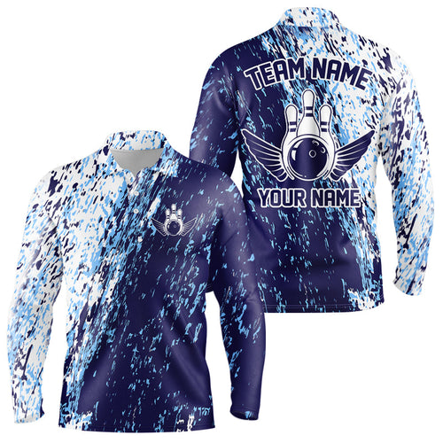 Personalized Bowling Long Sleeve Polo Shirts For Men, Team Bowling Jerseys Bowling Pin IPHW4499