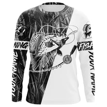 Load image into Gallery viewer, Custom Crappie Fishing Tattoo Long Sleeve Shirts, Gray Grass Camo Crappie Fishing Jerseys IPHW6346