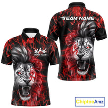 Load image into Gallery viewer, Custom Red Flame Lion Bowling Polo Team Shirts For Men, Lion Bowling League Shirt IPHW9326