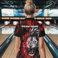 Load image into Gallery viewer, Custom Red Flame Lion Bowling Quarter-Zip Team Shirt For Women, Lion Bowling League Shirt IPHW9326