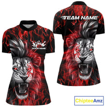 Load image into Gallery viewer, Custom Red Flame Lion Bowling Quarter-Zip Team Shirt For Women, Lion Bowling League Shirt IPHW9326