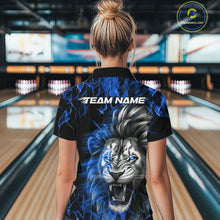Load image into Gallery viewer, Custom Blue Flame Lion Bowling Quarter-Zip Team Shirt For Women, Bowling League Shirt IPHW9327