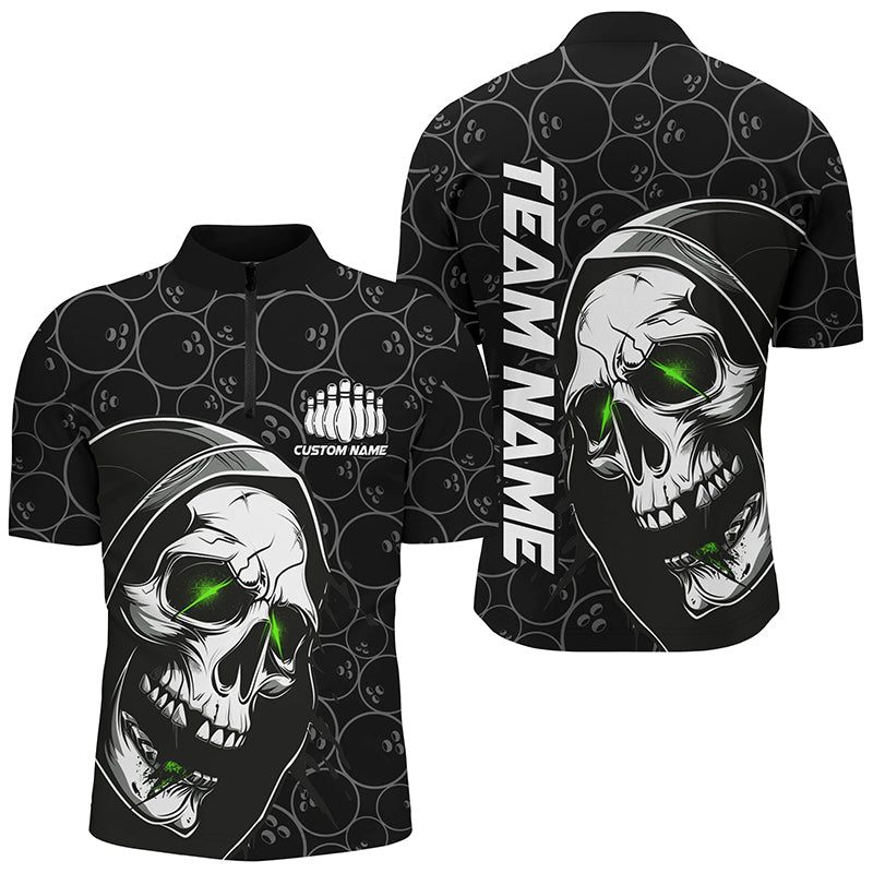 Custom Halloween Skull Bowling Shirts For Men, Personalized Bowling League Shirts | Green IPHW7077