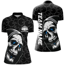 Load image into Gallery viewer, Custom Halloween Skull Bowling Shirts For Women, Personalized Bowling League Shirts | Blue IPHW7078