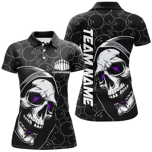 Custom Halloween Skull Bowling Shirts For Women, Personalized Bowling League Shirts | Purple IPHW7079