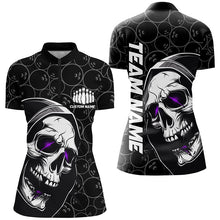 Load image into Gallery viewer, Custom Halloween Skull Bowling Shirts For Women, Personalized Bowling League Shirts | Purple IPHW7079