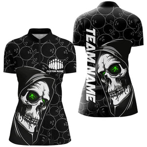 Custom Halloween Skull Bowling Shirts For Women, Personalized Bowling League Shirts | Green IPHW7080