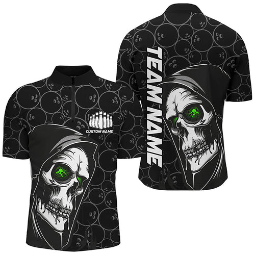 Custom Halloween Skull Bowling Shirts For Men, Personalized Bowling League Shirts | Green IPHW7080