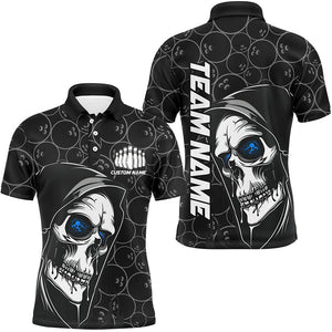 Custom Halloween Skull Bowling Shirts For Men, Personalized Bowling League Shirts | Blue IPHW7081