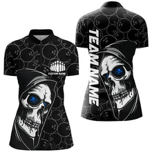 Load image into Gallery viewer, Custom Halloween Skull Bowling Shirts For Women, Personalized Bowling League Shirts | Blue IPHW7081