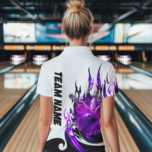 Load image into Gallery viewer, Custom Purple Flame Bowling Shirts For Women, Galaxy Bowling Team Shirts Bowling Uniform IPHW7084