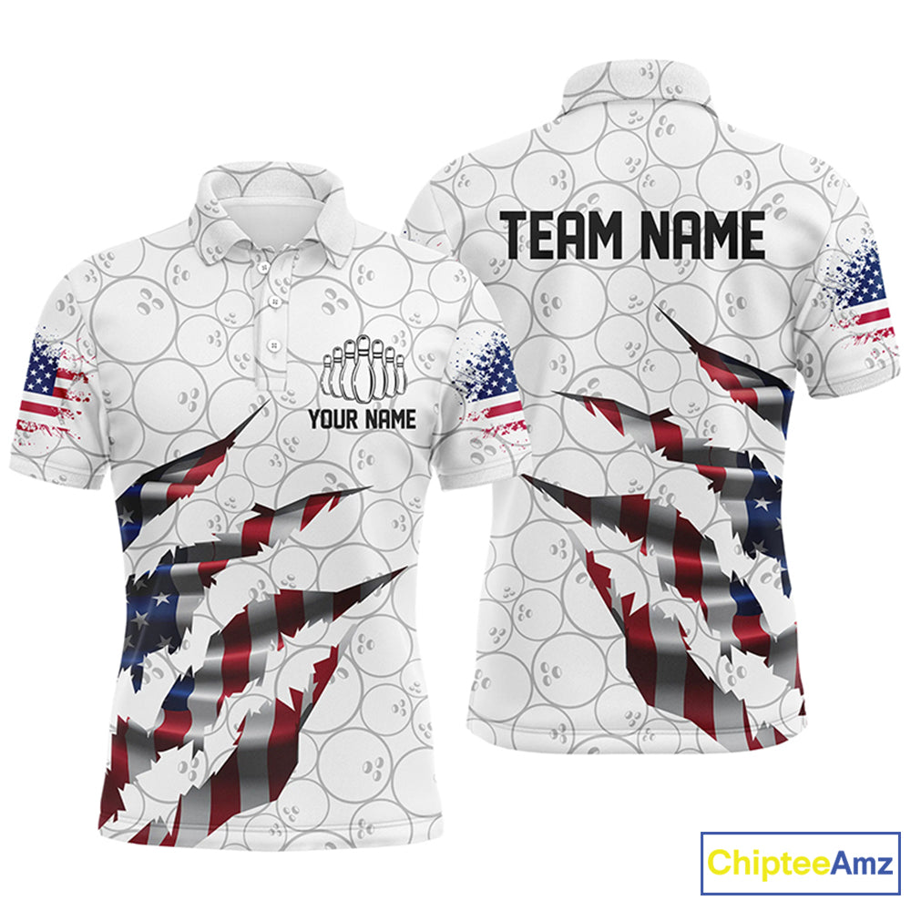 Custom Patriotic Bowling Shirts For Men, US Bowling Team Shirts American Flag Bowling IPHW7380