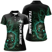 Load image into Gallery viewer, Green Smoke Flame Custom Skull Ladies Bowling Shirts, Bowling Team Uniform Halloween Outfit IPHW7393