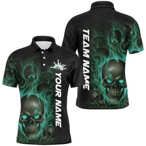 Green Smoke Flame Custom Skull Bowling Shirts  For Men, Bowling Team Uniform Halloween Outfit IPHW7393