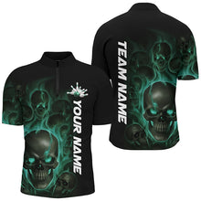 Load image into Gallery viewer, Green Smoke Flame Custom Skull Bowling Shirts  For Men, Bowling Team Uniform Halloween Outfit IPHW7393