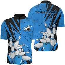 Load image into Gallery viewer, Black And Blue Custom Grunge Bowling Shirts For Men, Bowling League Shirt Bowling Team Jersey IPHW7907