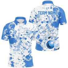 Load image into Gallery viewer, Custom White And Blue Bowling Shirts For Men, Bowling Team Shirts Bowling Jerseys With Name IPHW7918