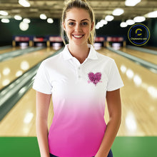 Load image into Gallery viewer, Custom Pink Butterflies Heart Bowling Team Women Polo Shirts, Ladies Bowling League Shirt IPHW10235