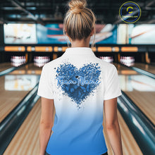 Load image into Gallery viewer, Custom Blue Butterflies Heart Bowling Team Women Polo Shirts, Ladies Bowling League Shirt IPHW10236