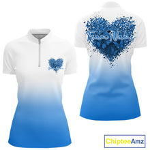 Load image into Gallery viewer, Custom Blue Butterflies Heart Bowling Women Quarter-Zip Shirts, Bowling League Shirt IPHW10236