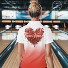 Load image into Gallery viewer, Custom Red Butterflies Heart Bowling Team Women Polo Shirts, Ladies Bowling League Shirt IPHW10237