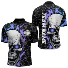 Load image into Gallery viewer, Custom Blue And Purple Flame Skull Bowling Men Quarter-Zip Shirts, Bowling Team League Shirt IPHW8854