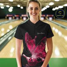 Load image into Gallery viewer, Custom Pink Galaxy Butterfly Bowling Women Quarter-Zip Shirts, Ladies Bowling Outfit IPHW10942