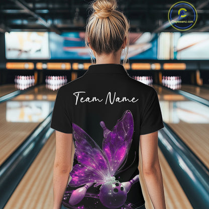 Custom Purple Galaxy Butterfly Bowling Women Quarter-Zip Shirts, Ladies Bowling Outfit IPHW10944