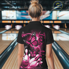 Load image into Gallery viewer, Custom Pink Butterfly Bowling Women Polo Shirts With Team Name, Bowling Uniform IPHW10945