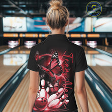 Load image into Gallery viewer, Custom Red Butterfly Bowling Women Polo Shirts With Team Name, Bowling Uniform IPHW10946