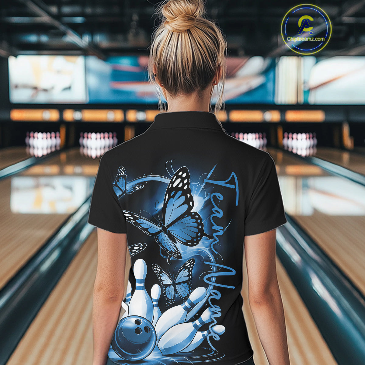 Custom Purple Butterfly Bowling Women Polo Shirts With Team Name, Bowling Uniform IPHW10948