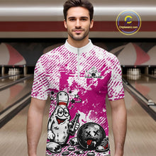 Load image into Gallery viewer, Pink Custom Funny Drunk Bowling Ball And Pin Bowling Beer Men Quarter-Zip Shirt, Bowler Jersey IPHW11239